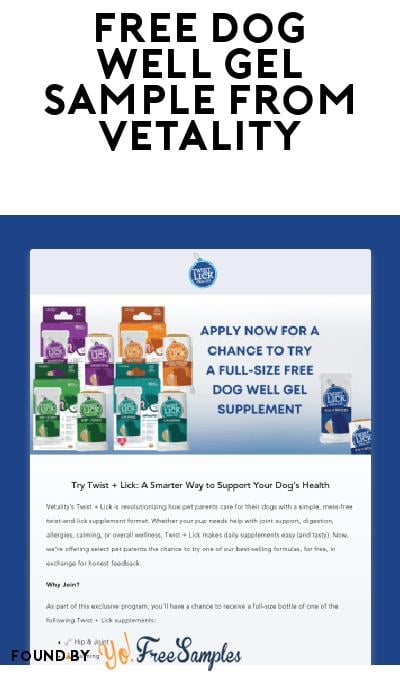FREE Full-Size Dog Well Gel Supplement From Vetality (Must Apply)
