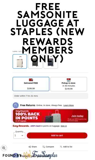 FREE All Luggage Under $250 at Staples (New Rewards Members Only)
