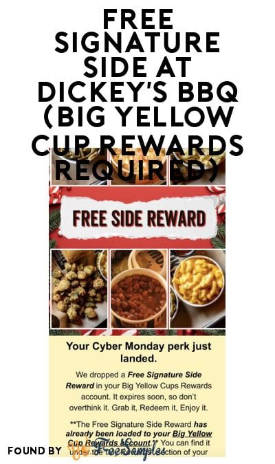 FREE Signature Side at Dickey’s BBQ (Big Yellow Cup Rewards Required)