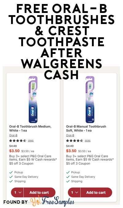 FREE Oral-B Toothbrushes & Crest Toothpaste after Walgreens Cash