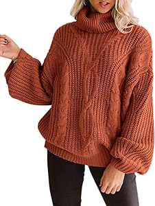 YUOIOYU Womens Long Sleeve Turtleneck Sweater Chunky Cable Knit Oversized Pullover Jumper Tops